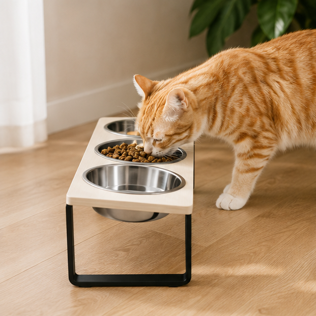 3-Bowl Raised Dog & Cat Feeder
