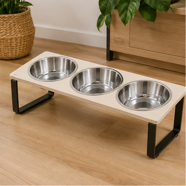 3-Bowl Raised Dog & Cat Feeder