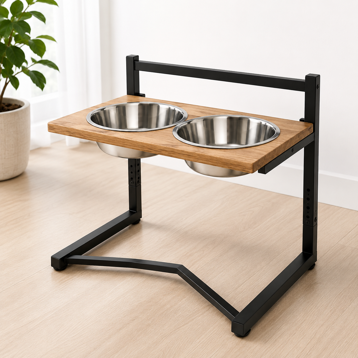 Wood & Steel Elevated Pet Bowl Stand
