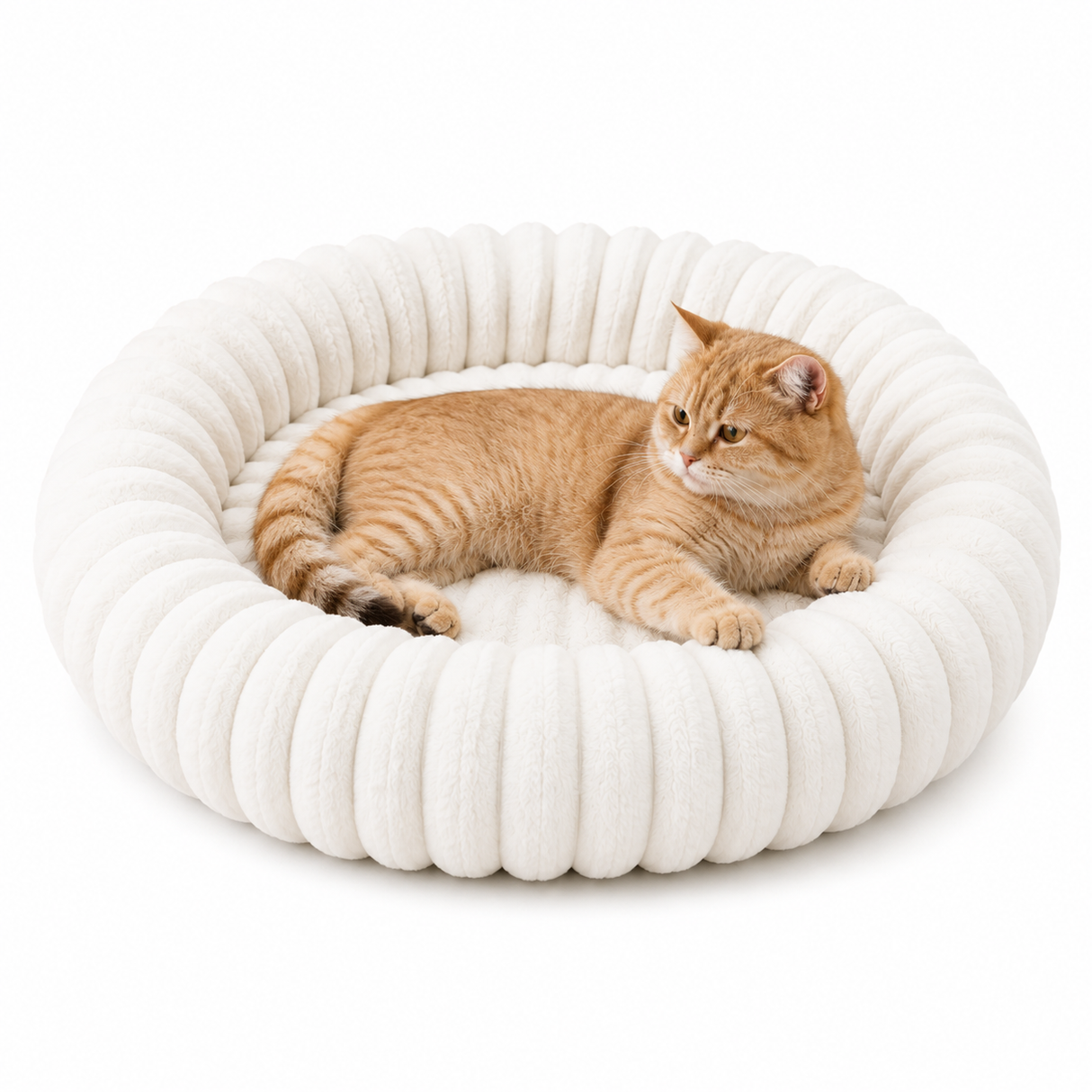 Plush Ribbed Donut Cat Bed