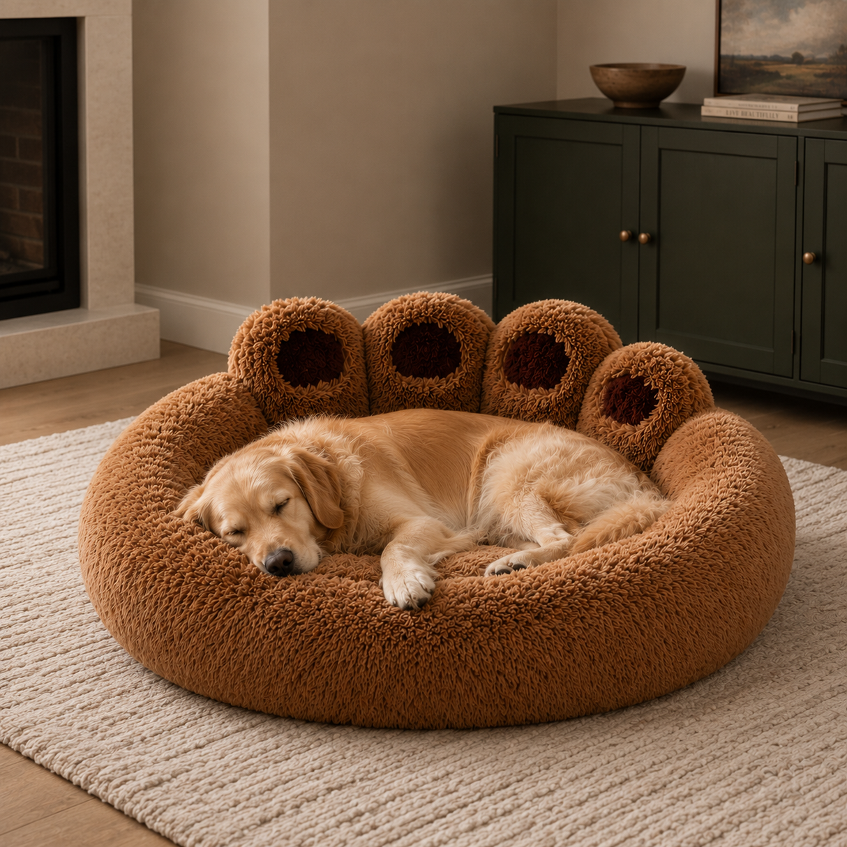 Luma Round Claw-Shaped Arctic Velvet Plush Polyester Fiber Pet Bed Cat Bed For Bedroom