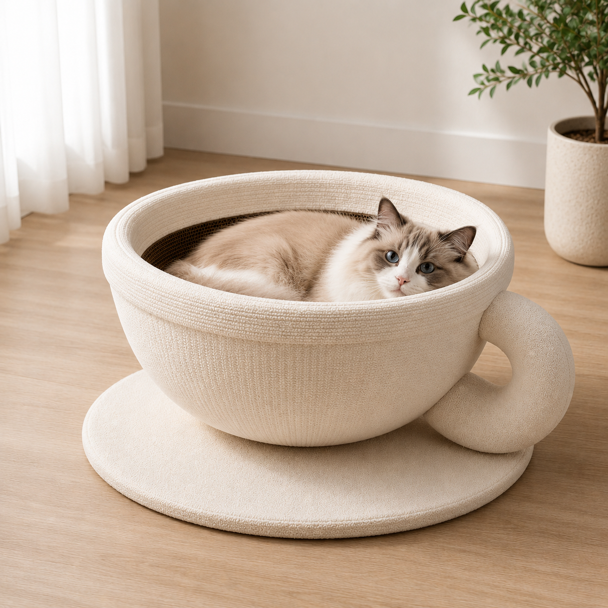 Cozy Coffee Cup Cat Bed