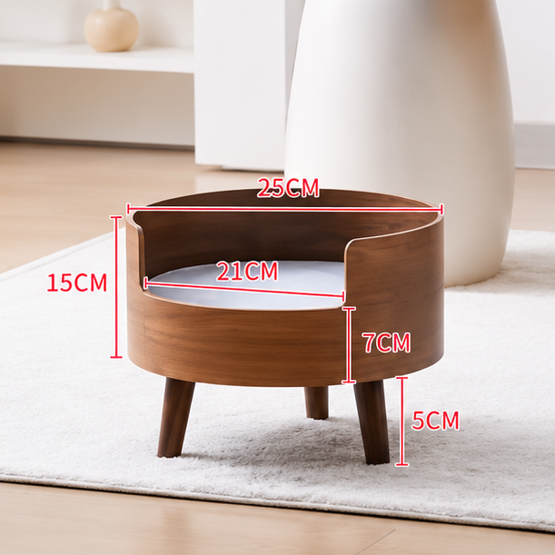 Round Wooden Cat Bed Luxury Elevated Cat Bed Modern Indoor Cat House Cozy Cat Sofa Bed Wooden Pet Bed for Cats Kittens