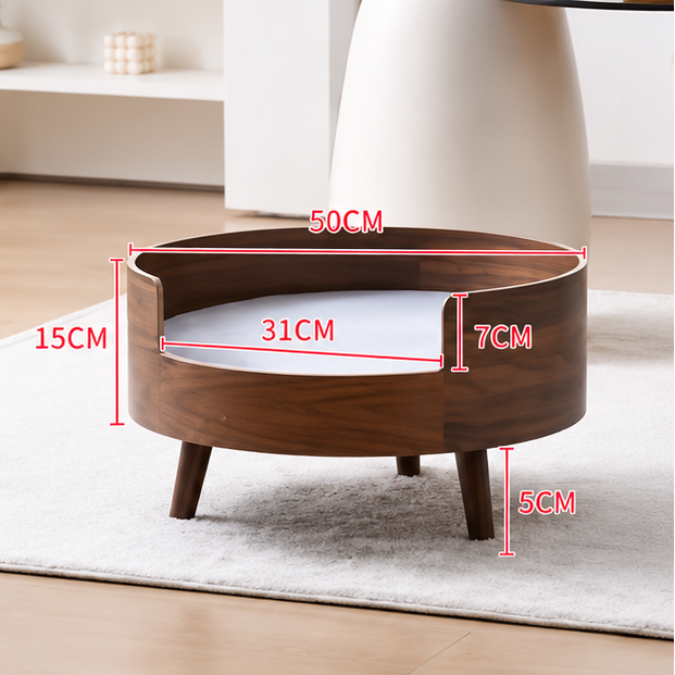 Round Wooden Cat Bed Luxury Elevated Cat Bed Modern Indoor Cat House Cozy Cat Sofa Bed Wooden Pet Bed for Cats Kittens