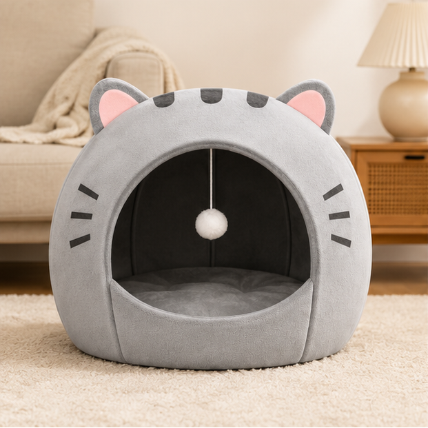 Cartoon Cat Bed Plush Cat Cave House Cozy Indoor Cat Bed Soft Kitten Bed Pet Tent for Small Cats Puppies and Small Dogs