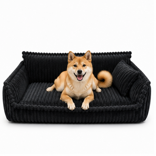 Luxury Corduroy Dog Sofa Bed Orthopedic Washable Calming Pet Bed for Large Medium Small Dogs Soft Plush Dog Couch Indoor Dog Bed