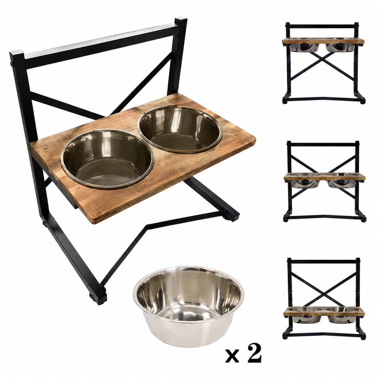 Wood & Steel Elevated Pet Bowl Stand