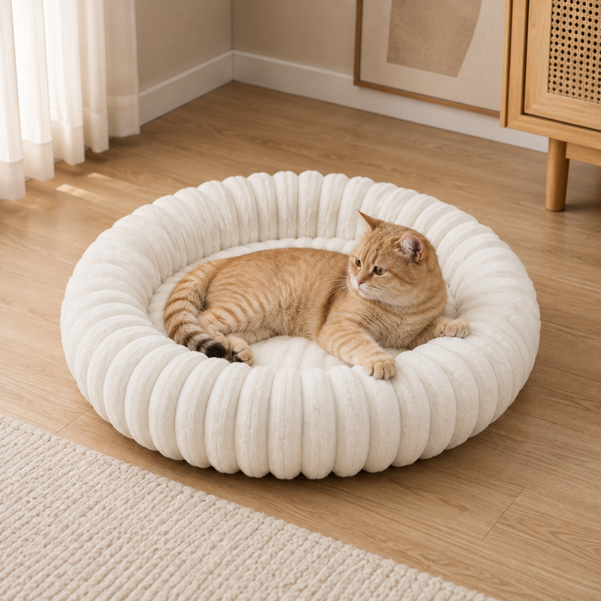 Plush Ribbed Donut Cat Bed