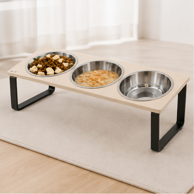 3-Bowl Raised Dog & Cat Feeder