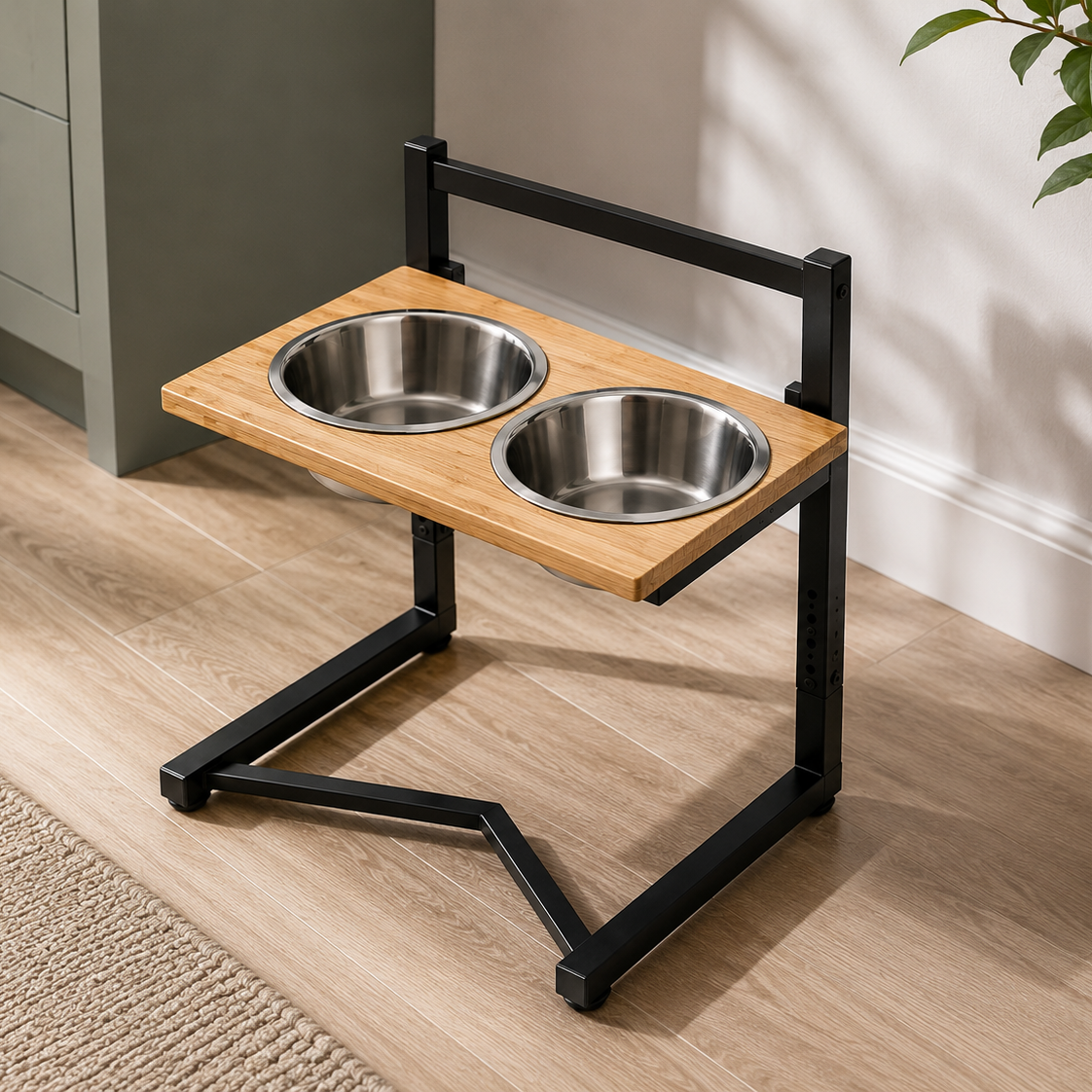 Wood & Steel Elevated Pet Bowl Stand