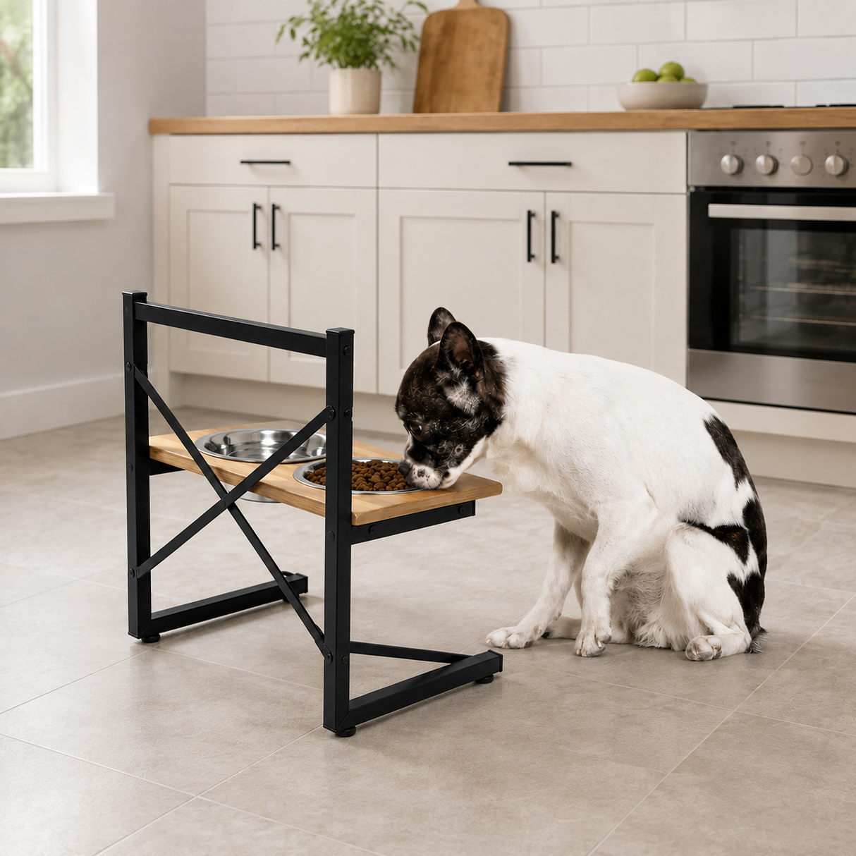 Wood & Steel Elevated Pet Bowl Stand