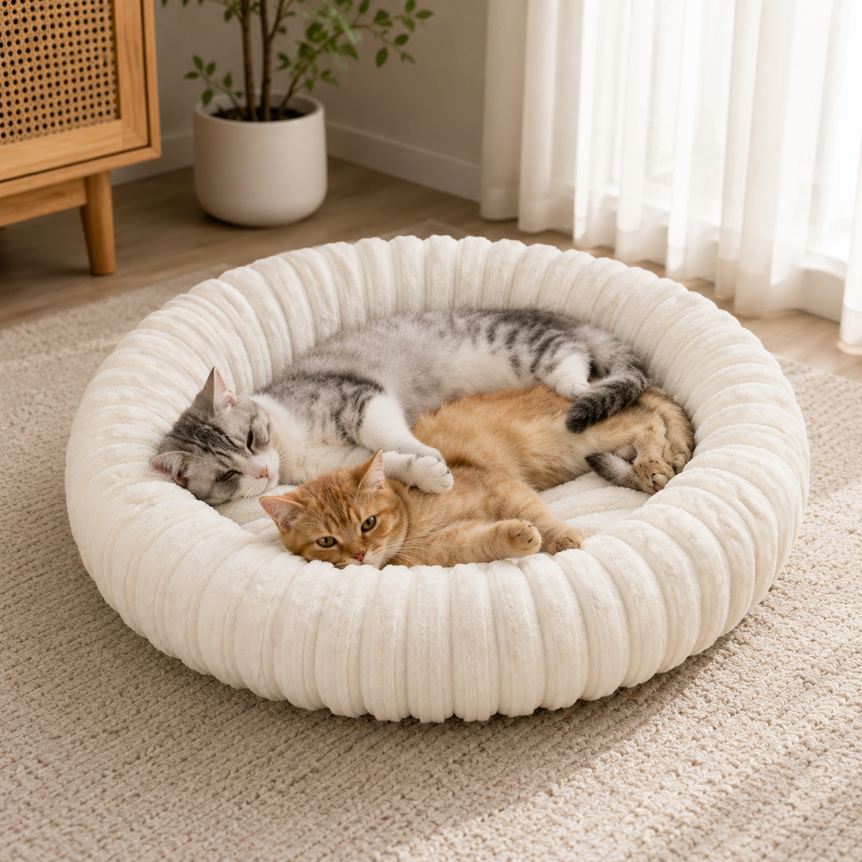 Plush Ribbed Donut Cat Bed