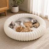 Plush Ribbed Donut Cat Bed