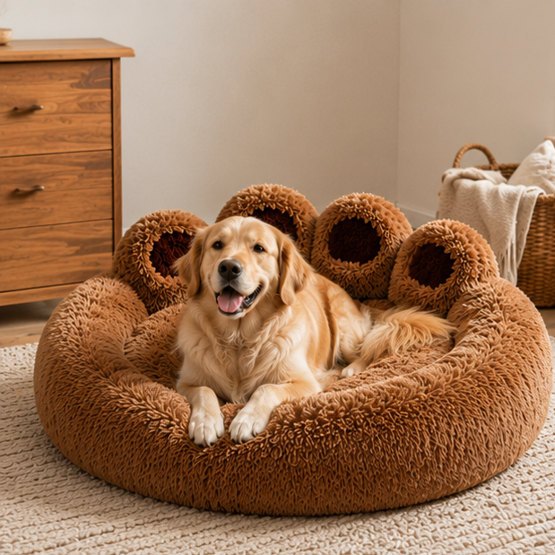 Luma Round Claw-Shaped Arctic Velvet Plush Polyester Fiber Pet Bed Cat Bed For Bedroom