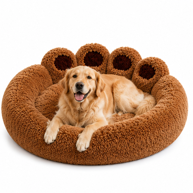 Luma Round Claw-Shaped Arctic Velvet Plush Polyester Fiber Pet Bed Cat Bed For Bedroom