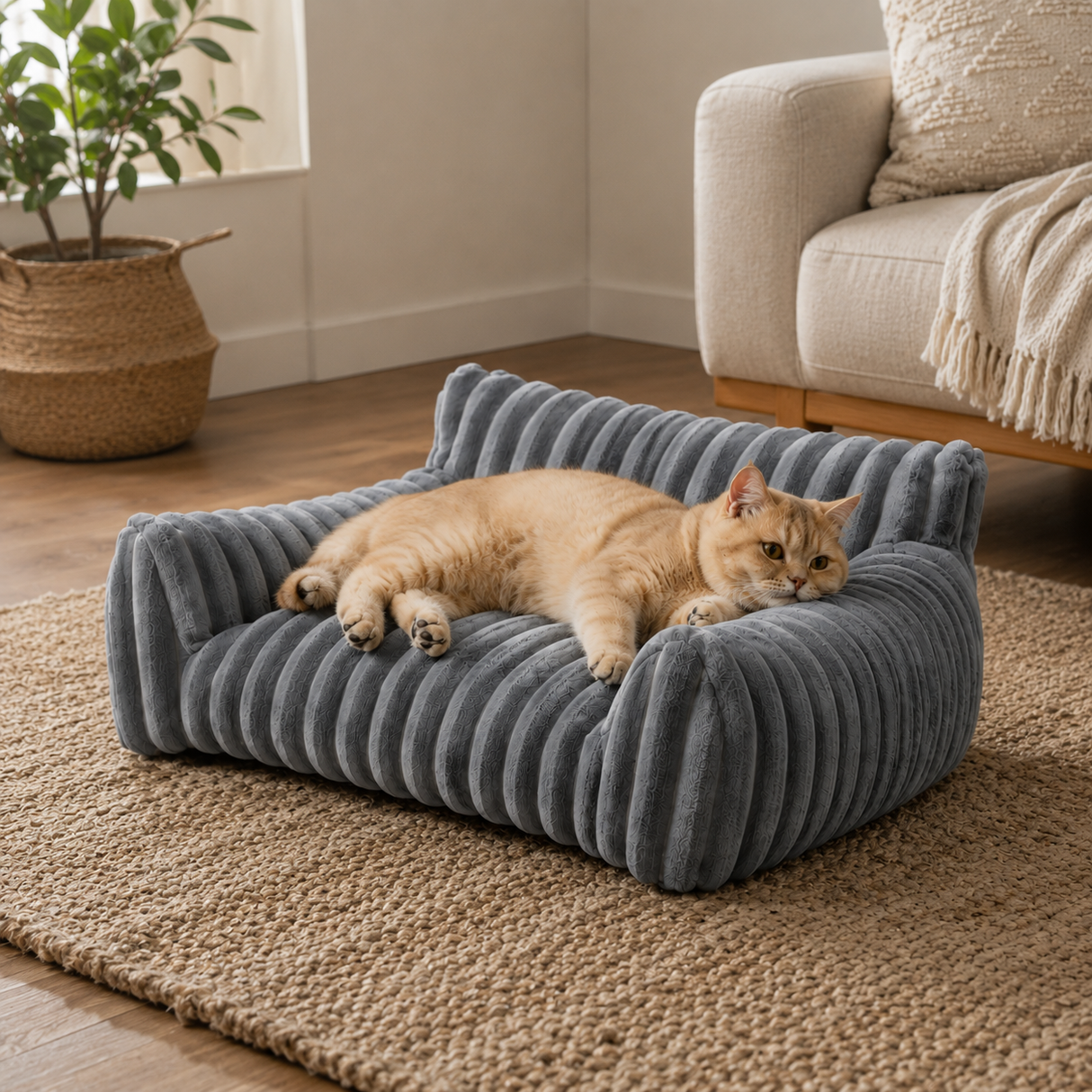Plush Ribbed Cat Sofa Bed