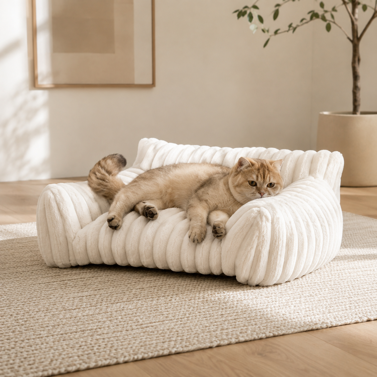 Plush Ribbed Cat Sofa Bed