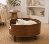 Round Wooden Cat Bed Luxury Elevated Cat Bed Modern Indoor Cat House Cozy Cat Sofa Bed Wooden Pet Bed for Cats Kittens