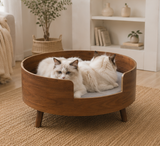 Round Wooden Cat Bed Luxury Elevated Cat Bed Modern Indoor Cat House Cozy Cat Sofa Bed Wooden Pet Bed for Cats Kittens
