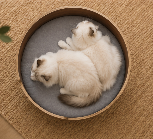 Round Wooden Cat Bed Luxury Elevated Cat Bed Modern Indoor Cat House Cozy Cat Sofa Bed Wooden Pet Bed for Cats Kittens
