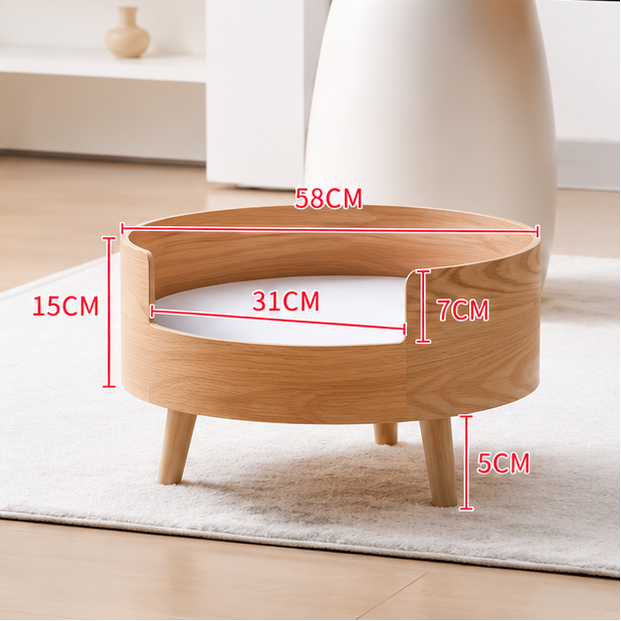 Round Wooden Cat Bed Luxury Elevated Cat Bed Modern Indoor Cat House Cozy Cat Sofa Bed Wooden Pet Bed for Cats Kittens