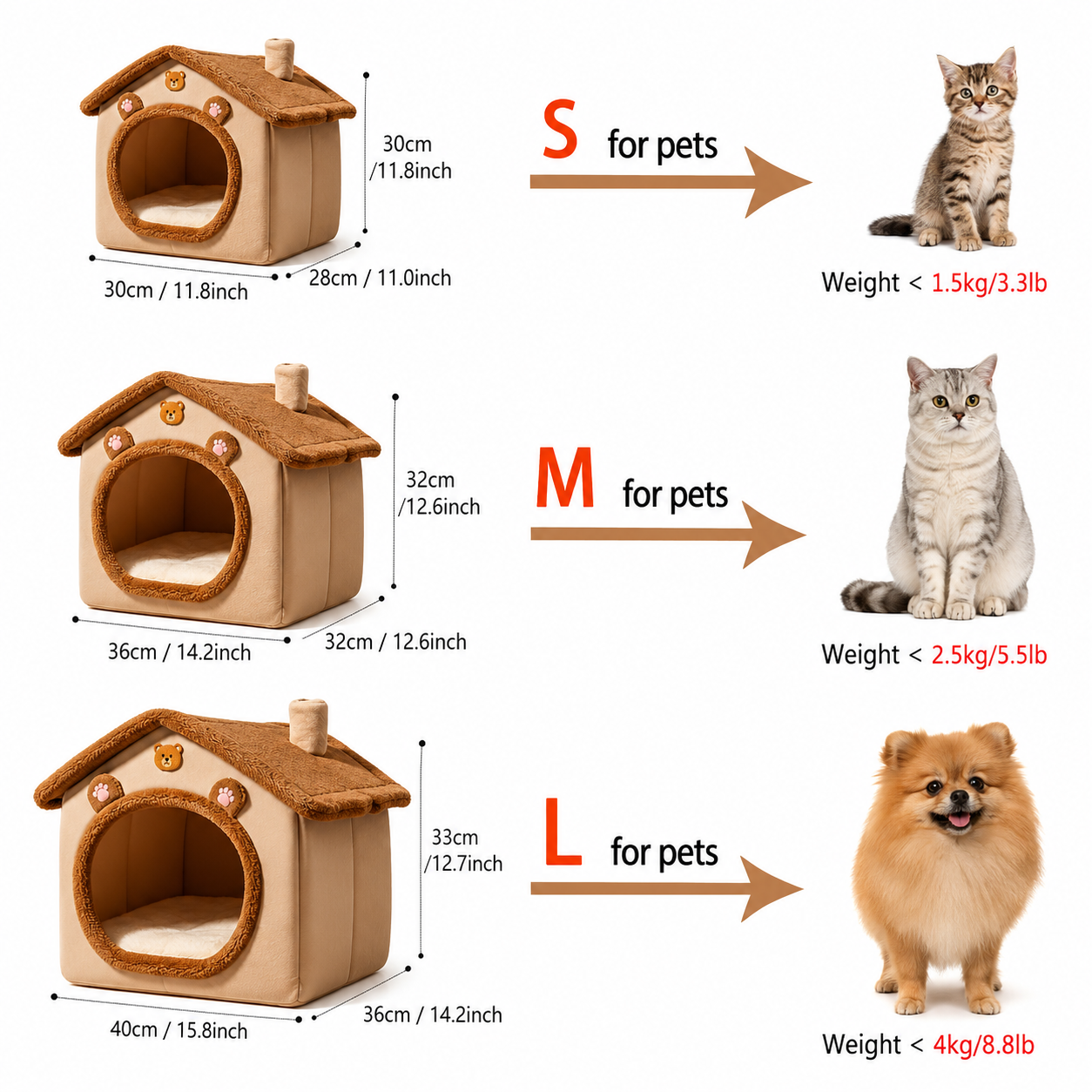 Mira House-Shaped Bear Velvet Anti-Slip Dotted Fabric Dog Bed & Cat Bed For Bedroom