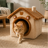 Mira House-Shaped Bear Velvet Anti-Slip Dotted Fabric Dog Bed & Cat Bed For Bedroom