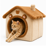 Mira House-Shaped Bear Velvet Anti-Slip Dotted Fabric Dog Bed & Cat Bed For Bedroom