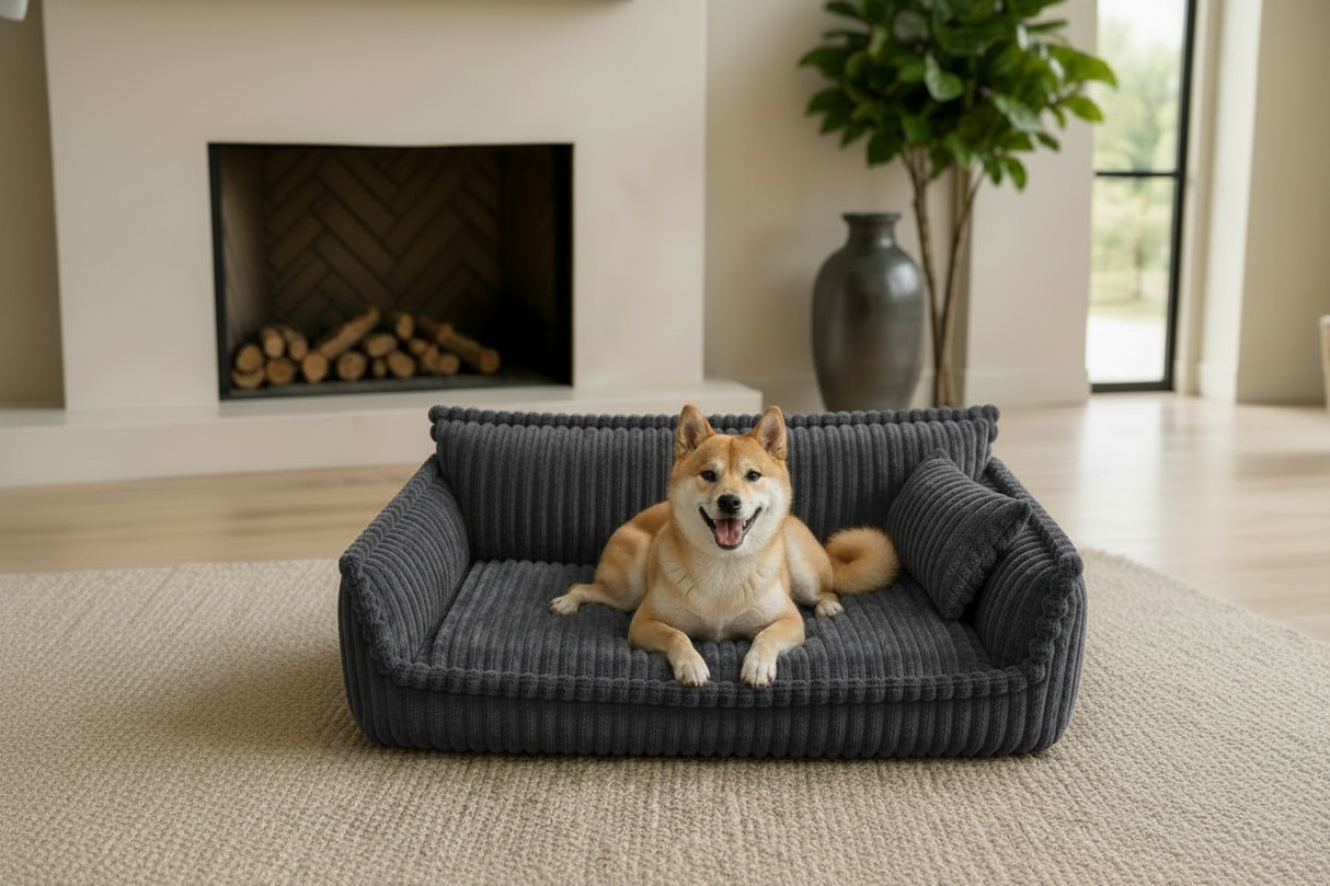 Luxury Corduroy Dog Sofa Bed Orthopedic Washable Calming Pet Bed for Large Medium Small Dogs Soft Plush Dog Couch Indoor Dog Bed