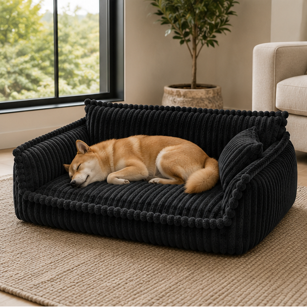 Luxury Corduroy Dog Sofa Bed Orthopedic Washable Calming Pet Bed for Large Medium Small Dogs Soft Plush Dog Couch Indoor Dog Bed